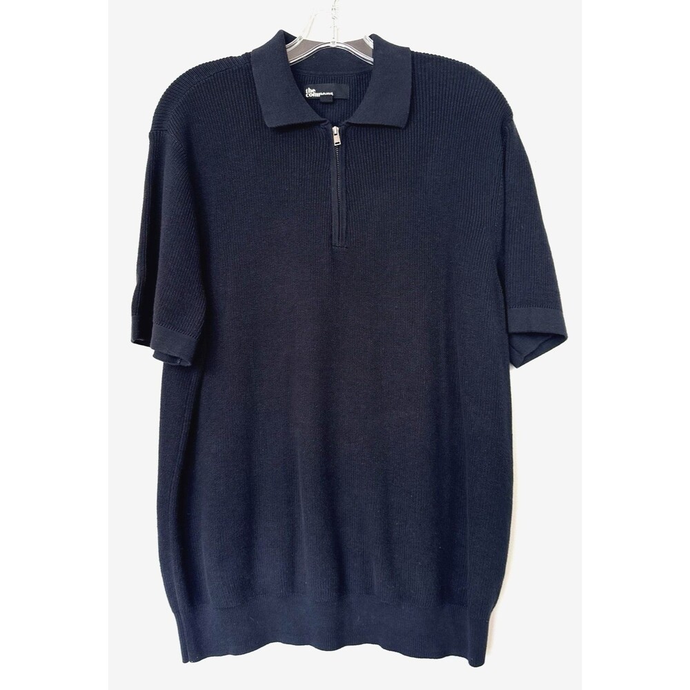 The Commons Black 1/4 Zip Collared Cotton Pullover Short Sleeve Sweater Mens L